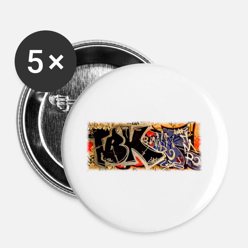 Graffiti - Buttons groß 56 mm (5er Pack) - Weiß