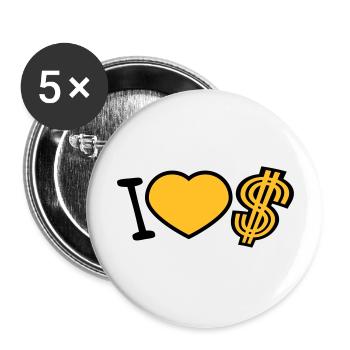 coeur dollar j'aime amour symbole signe argent riche - Lot de 5 grands badges (56 mm) - blanc - Devant