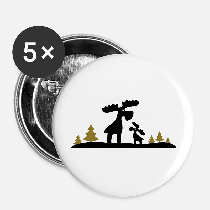 Weihnachten - Elche - Buttons groß 56 mm (5er Pack) - Weiß
