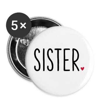 Sister Herz - Geschenk Geschwister Bruder Familie - Buttons groß 56 mm (5er Pack) - Weiß - Vorne