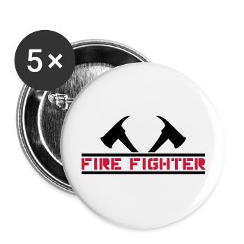 2 Feuerwehr Äxte Firefighter - Buttons groß 56 mm (5er Pack) - Weiß - Vorne