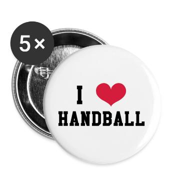 I Love Handball - Buttons groß 56 mm (5er Pack) - Weiß - Vorne