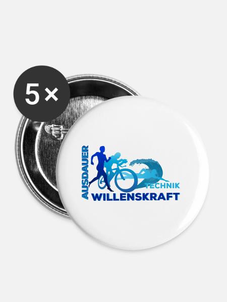 Triathlon - Ausdauer - Technik - Willenskraft - Buttons groß 56 mm (5er Pack) - Weiß
