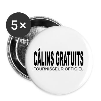 Câlins gratuits - Fournisseur Officiel - Lot de 5 grands badges (56 mm) - blanc - Devant