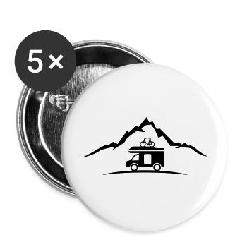 Reise - Berge Wohnwagen - Buttons groß 56 mm (5er Pack) - Weiß - Vorne