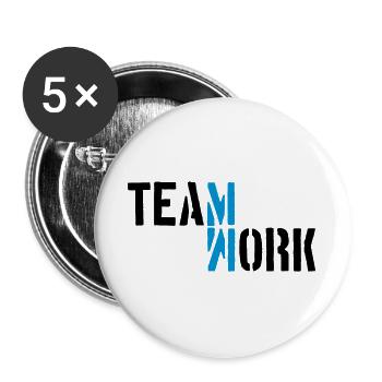 Blau Teamwork Schatten gespiegelt Logo Design Crew - Buttons groß 56 mm (5er Pack) - Weiß - Vorne