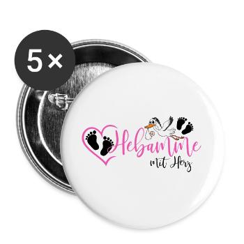 Hebamme mit Herz  - Buttons groß 56 mm (5er Pack) - Weiß - Vorne