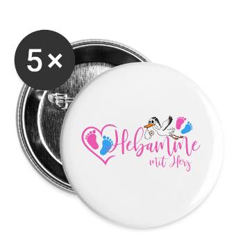 Hebamme mit Herz  - Buttons groß 56 mm (5er Pack) - Weiß - Vorne