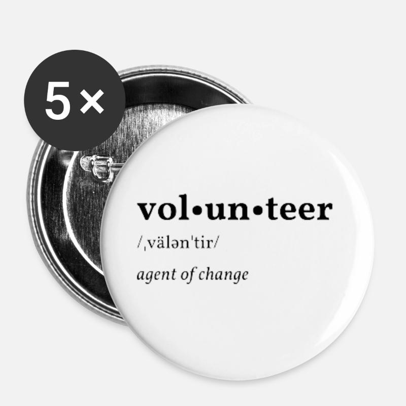 volunteer - Buttons groß 56 mm (5er Pack) - Weiß
