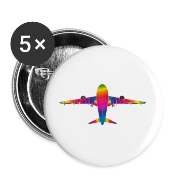 Flugzeug in Regenbogenfarben - Buttons groß 56 mm (5er Pack) - Weiß - Vorne