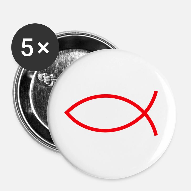 Jesus fish Ichthys fish fish - Buttons large 2.2''/56 mm (5-pack) - white