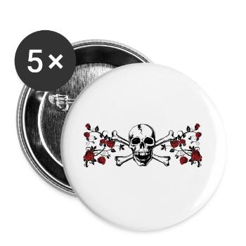 Totenkopf Rosenornament Skull-Rose - Buttons groß 56 mm (5er Pack) - Weiß - Vorne