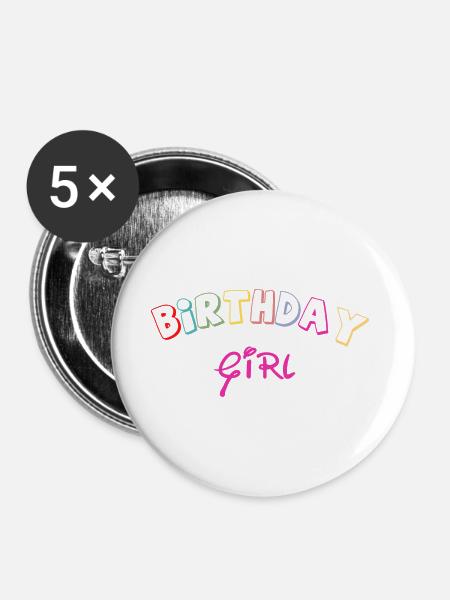 Birthday Girl - Buttons groß 56 mm (5er Pack) - Weiß