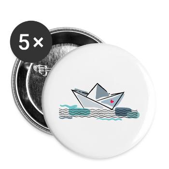 Paper ship with heart holiday by the sea - Buttons large 2.2''/56 mm (5-pack) - white - Front