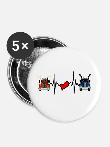 Lkw-Lkw-Herzfrequenz - Buttons groß 56 mm (5er Pack) - Weiß