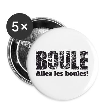 Boule Allez les boules! Boulekugeln für Bouler - Buttons groß 56 mm (5er Pack) - Weiß - Vorne