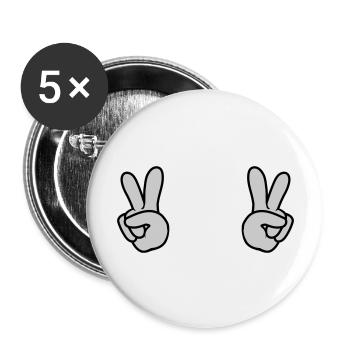2 Peace Hände - Buttons groß 56 mm (5er Pack) - Weiß - Vorne