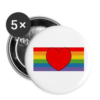 regenbogenflagge mit herz LGBT lgbtqi queer - Buttons groß 56 mm (5er Pack) - Weiß - Vorne