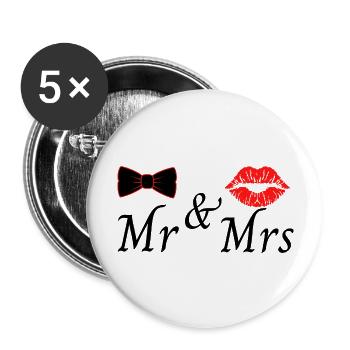 Mr & Mrs - Lot de 5 grands badges (56 mm) - blanc - Devant