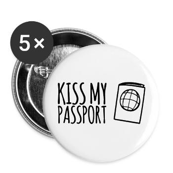Kiss My Passport Idée cadeau Voyageurs - Lot de 5 grands badges (56 mm) - blanc - Devant