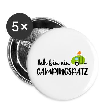 Campingspatz Spatz Camping Camper schwarz Urlaub - Buttons groß 56 mm (5er Pack) - Weiß - Vorne