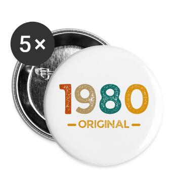 1980 ORIGINAL - Lot de 5 grands badges (56 mm) - blanc - Devant