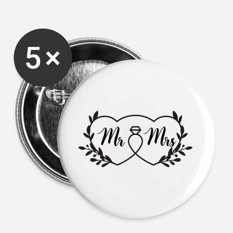 Mr Mrs - Buttons large 2.2''/56 mm (5-pack) - white