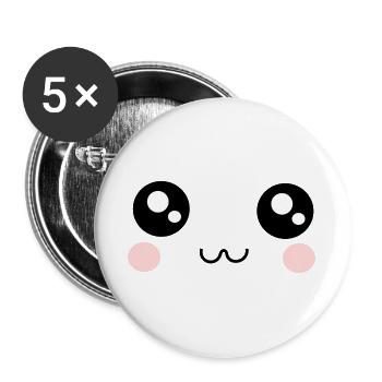 Kawaii Gesicht lustig - Buttons groß 56 mm (5er Pack) - Weiß - Vorne