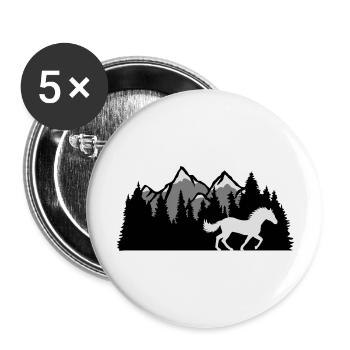 Berge Wald Natur Pferd - Buttons groß 56 mm (5er Pack) - Weiß - Vorne