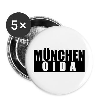 München Oida - Freshes Design Lieblingsstadt - Buttons groß 56 mm (5er Pack) - Weiß - Vorne