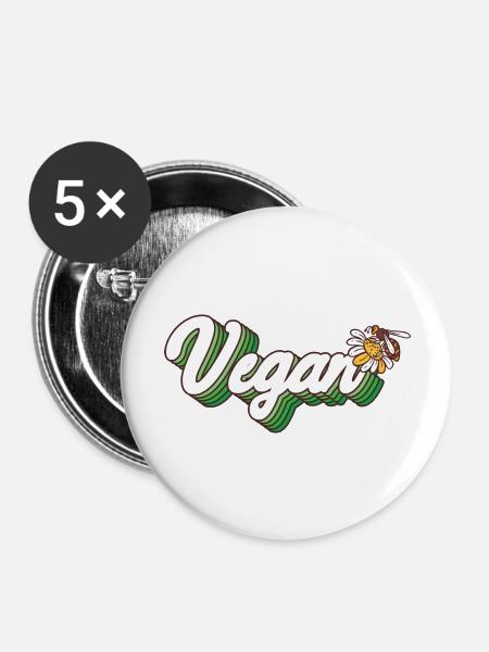 Vegan Biene - Buttons groß 56 mm (5er Pack) - Weiß