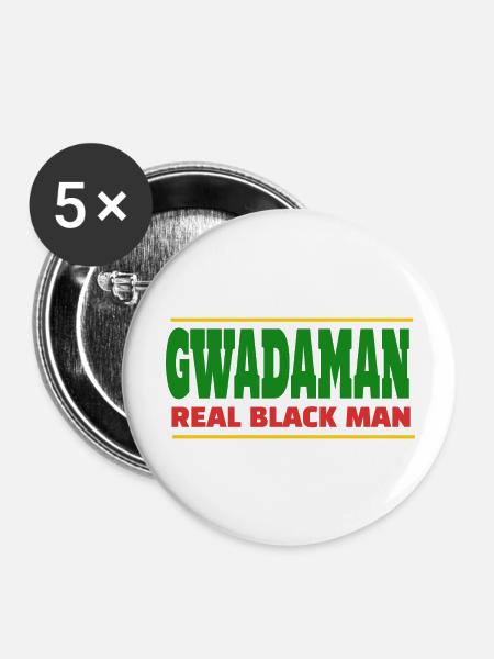 Gwadaman, echter schwarzer Mann - Buttons groß 56 mm (5er Pack) - Weiß