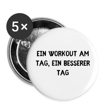 Workout am Tag - Buttons groß 56 mm (5er Pack) - Weiß - Vorne