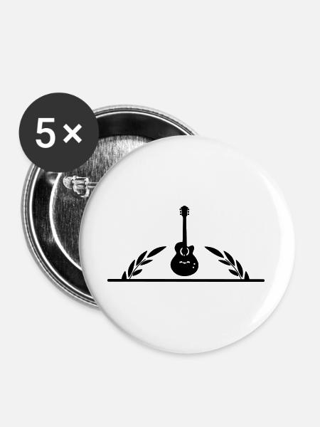 Gitarre im halben Lorbeerkranz - Buttons groß 56 mm (5er Pack) - Weiß