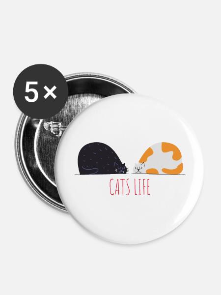 Katzenleben - Buttons groß 56 mm (5er Pack) - Weiß