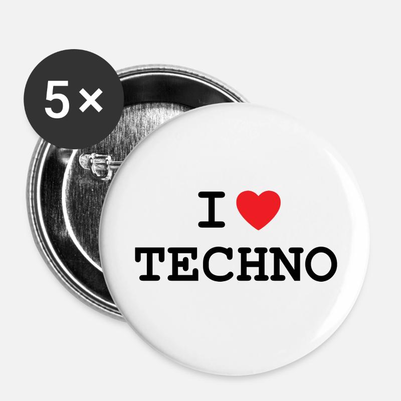 I love techno - Buttons large 2.2''/56 mm (5-pack) - white