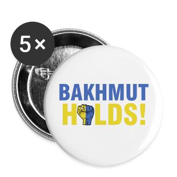 Bakhmut Holds, Бахмут Ukrainian flag Bakhmut - Lot de 5 grands badges (56 mm) - blanc - Devant