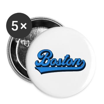 Boston Blau Script Retro - Buttons groß 56 mm (5er Pack) - Weiß - Vorne