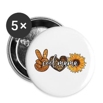 Cool Mama, Tournesol et imprimé léopard - Lot de 5 grands badges (56 mm) - blanc - Devant