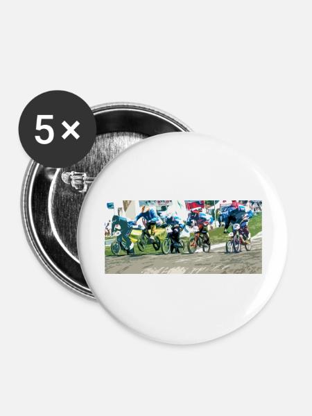 BMX-Rennen - Buttons groß 56 mm (5er Pack) - Weiß