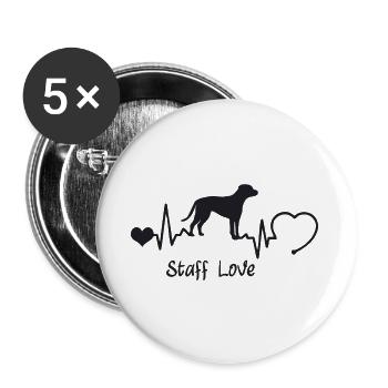 American Staffordshire Terrier mit Herzschlag - Buttons groß 56 mm (5er Pack) - Weiß - Vorne