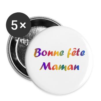FÊTE DES MÈRES. BONNE FÊTE MAMAN. MAMAN. FÊTE - Lot de 5 grands badges (56 mm) - blanc - Devant