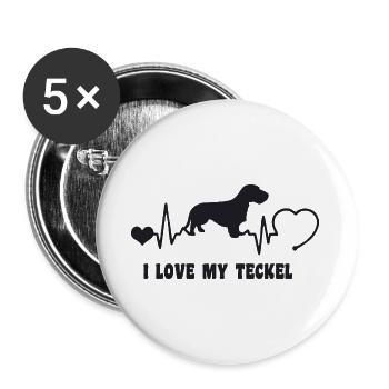 Rauhaardackel mit Herzschlag - Buttons groß 56 mm (5er Pack) - Weiß - Vorne