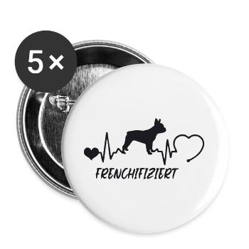 Französische Bulldogge mit Herzschlag - Buttons groß 56 mm (5er Pack) - Weiß - Vorne