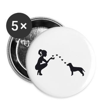 Jack Russell Terrier mit Frau - Buttons groß 56 mm (5er Pack) - Weiß - Vorne