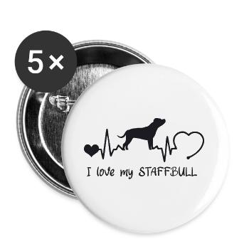 Staffordshire Bullterrier mit Herzschlag - Buttons groß 56 mm (5er Pack) - Weiß - Vorne