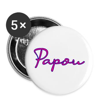 PAPOU. PAPA. FÊTE DES PÈRES. BONNE FÊTE PAPA - Lot de 5 grands badges (56 mm) - blanc - Devant