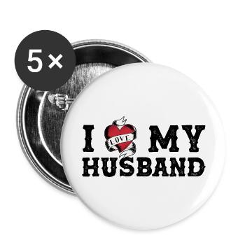 Vintage J’aime mon mari - Je cœur mon mari - Lot de 5 grands badges (56 mm) - blanc - Devant