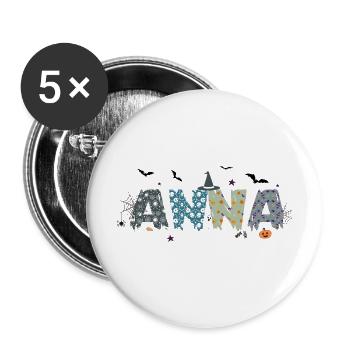 Anna prénom fille, HALLOWEEN - Lot de 5 grands badges (56 mm) - blanc - Devant