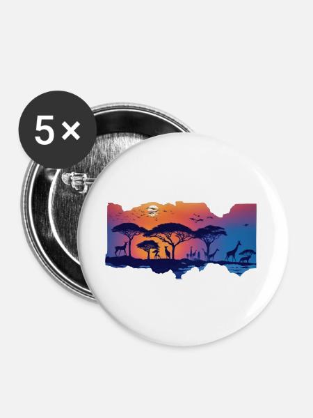 Afrika Steppe und Tiere - Buttons groß 56 mm (5er Pack) - Weiß